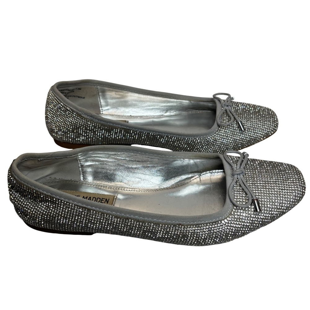 Steve Madden Ballet Flats 7.5 Silver Rhinestone Bow Sparkle Party Glam Y2K - Picture 9 of 11